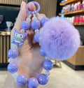 Plush Pom Beaded Wristlet Keychain