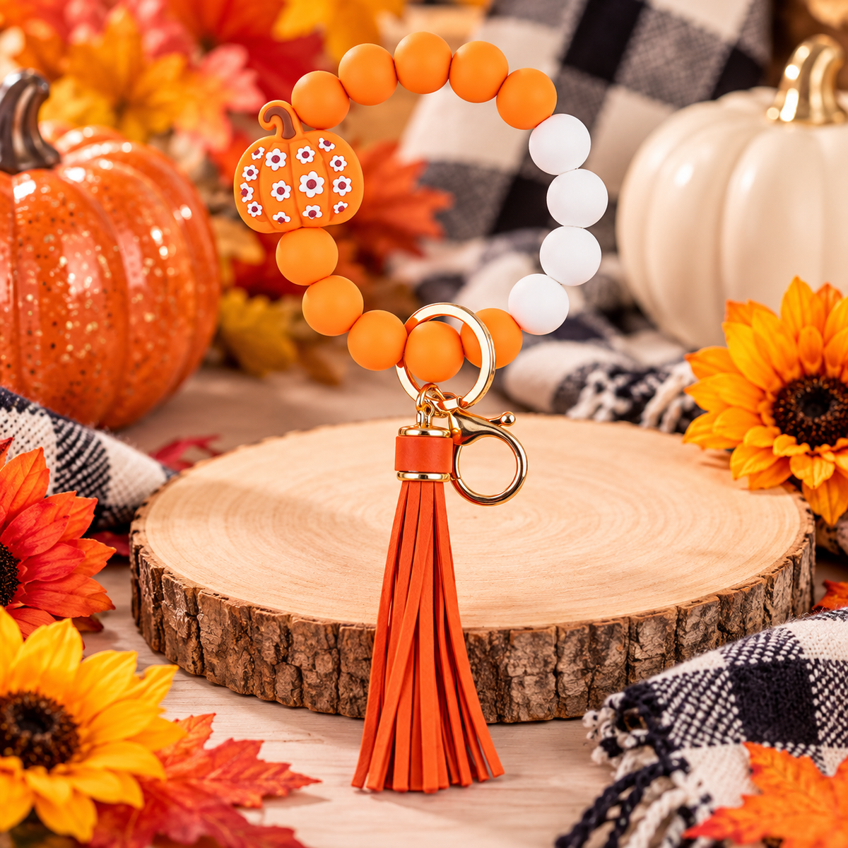 Halloween Beaded Wristlet Keychain