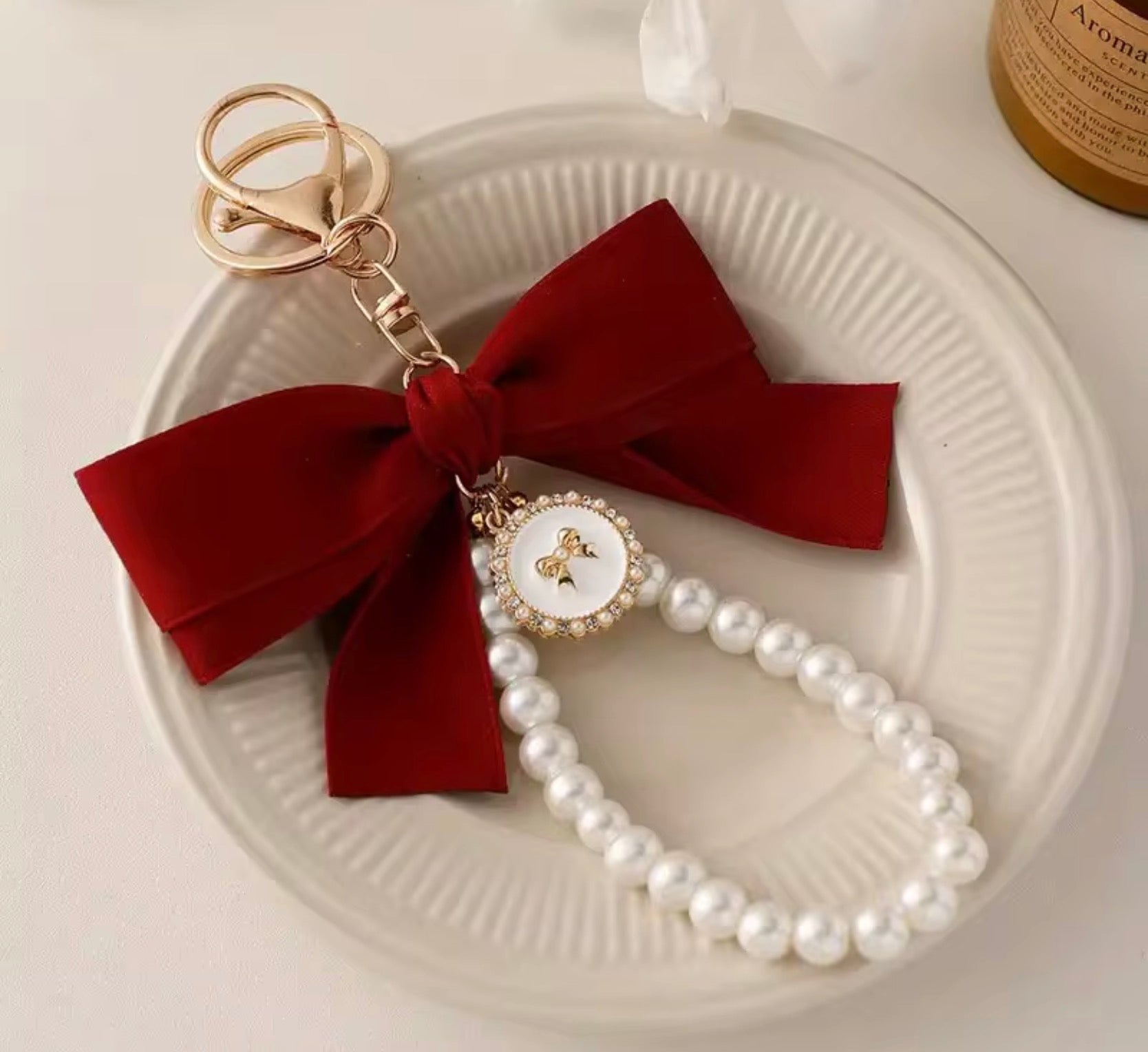 Pearl Bow Keychain & Phone Lanyard Bracelet