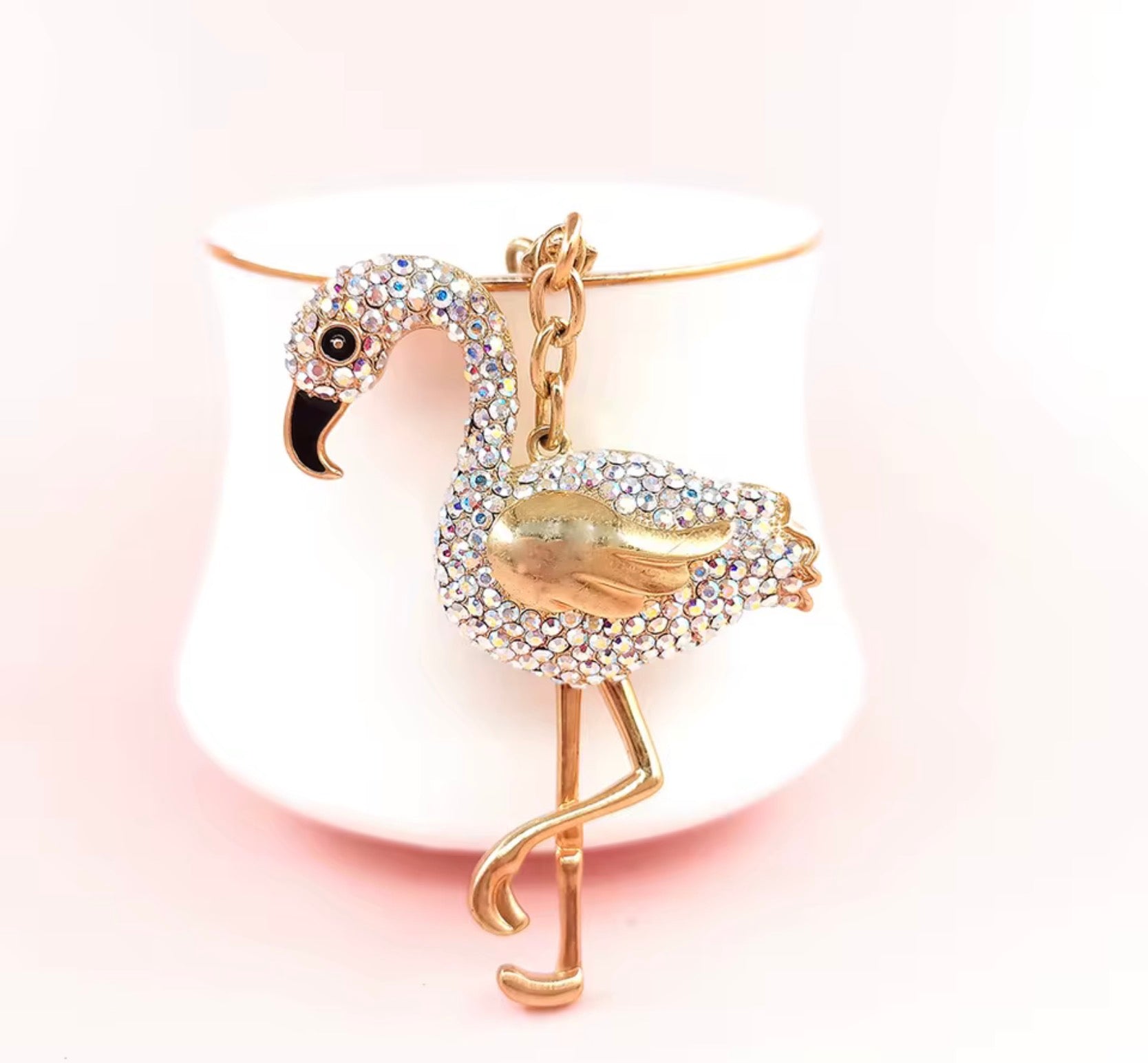 Rhinestone Flamingo Keychain