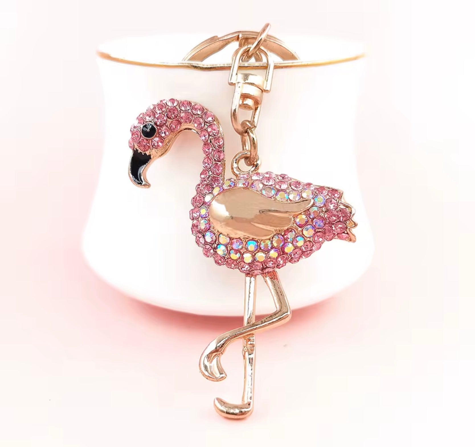 Rhinestone Flamingo Keychain