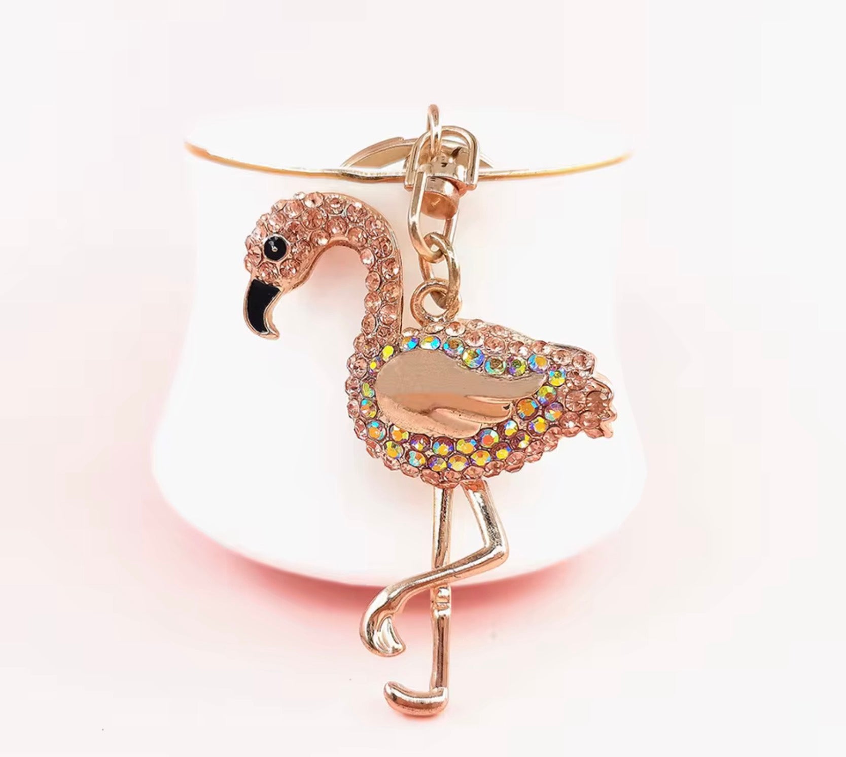 Rhinestone Flamingo Keychain