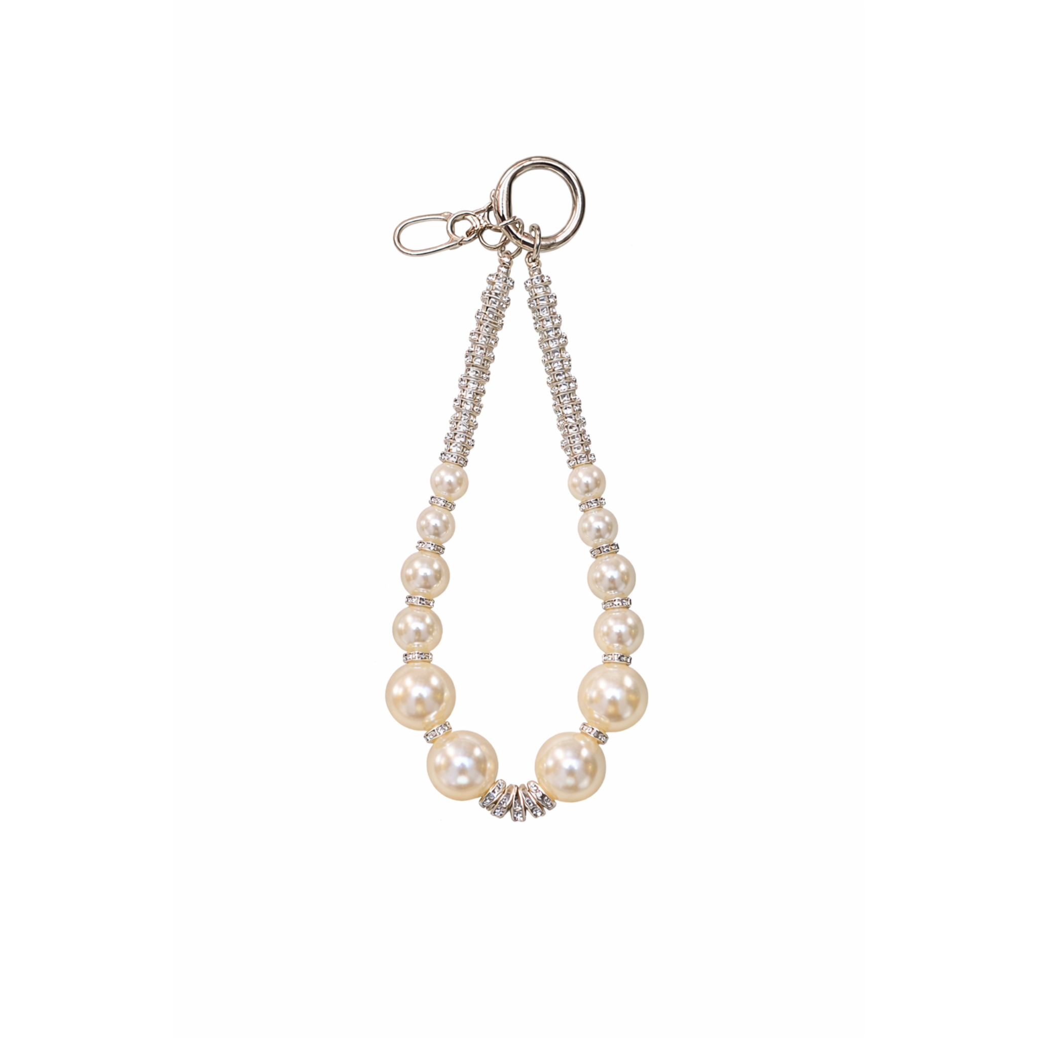 Pearl & Rhinestone Beaded Wristlet Keychain