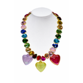 Multicolor Rhinestone Necklace with Heart Charms
