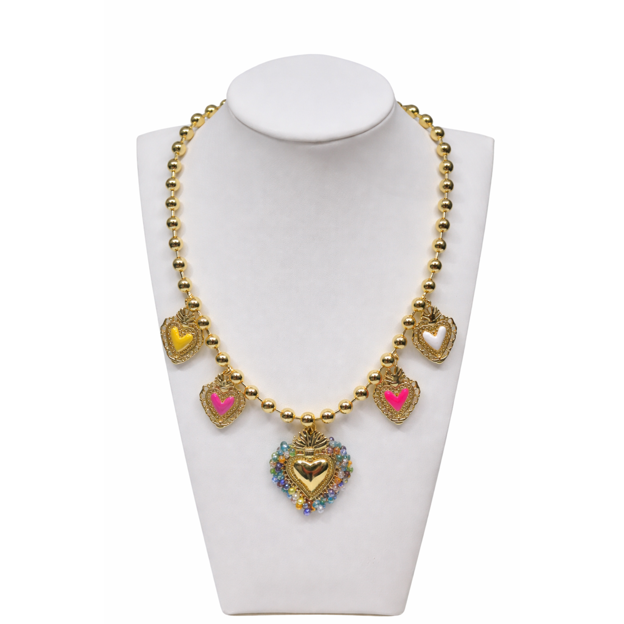 Sacred Heart Charm Necklace with Color Accents
