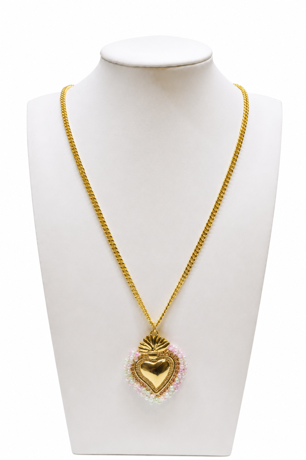 Sacred Heart Pendant Necklace with Beaded Accent