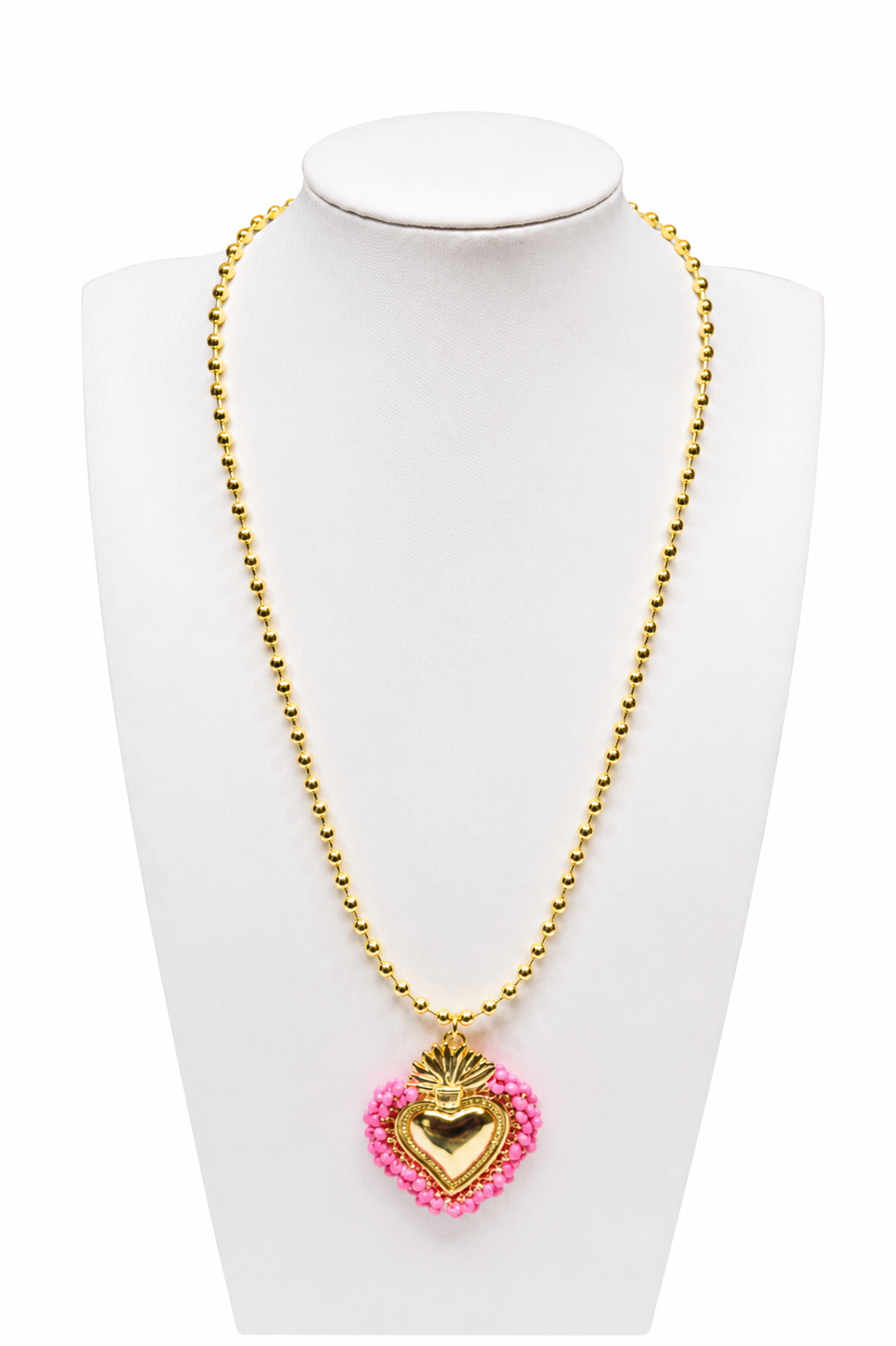 Sacred Heart Pendant Necklace with Beaded Accent