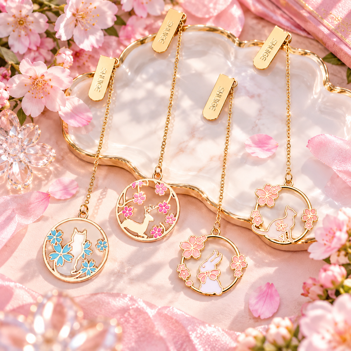 Cherry Blossom Charm Chain Bookmark