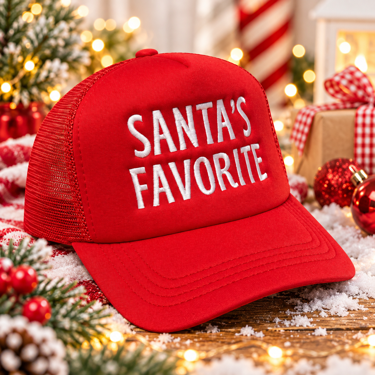 Santa’s Favorite Embroidered Christmas Trucker Hat