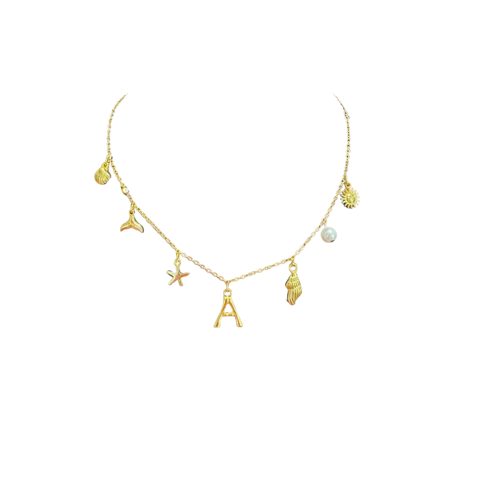 Gold Seashell Initial Charm Necklace