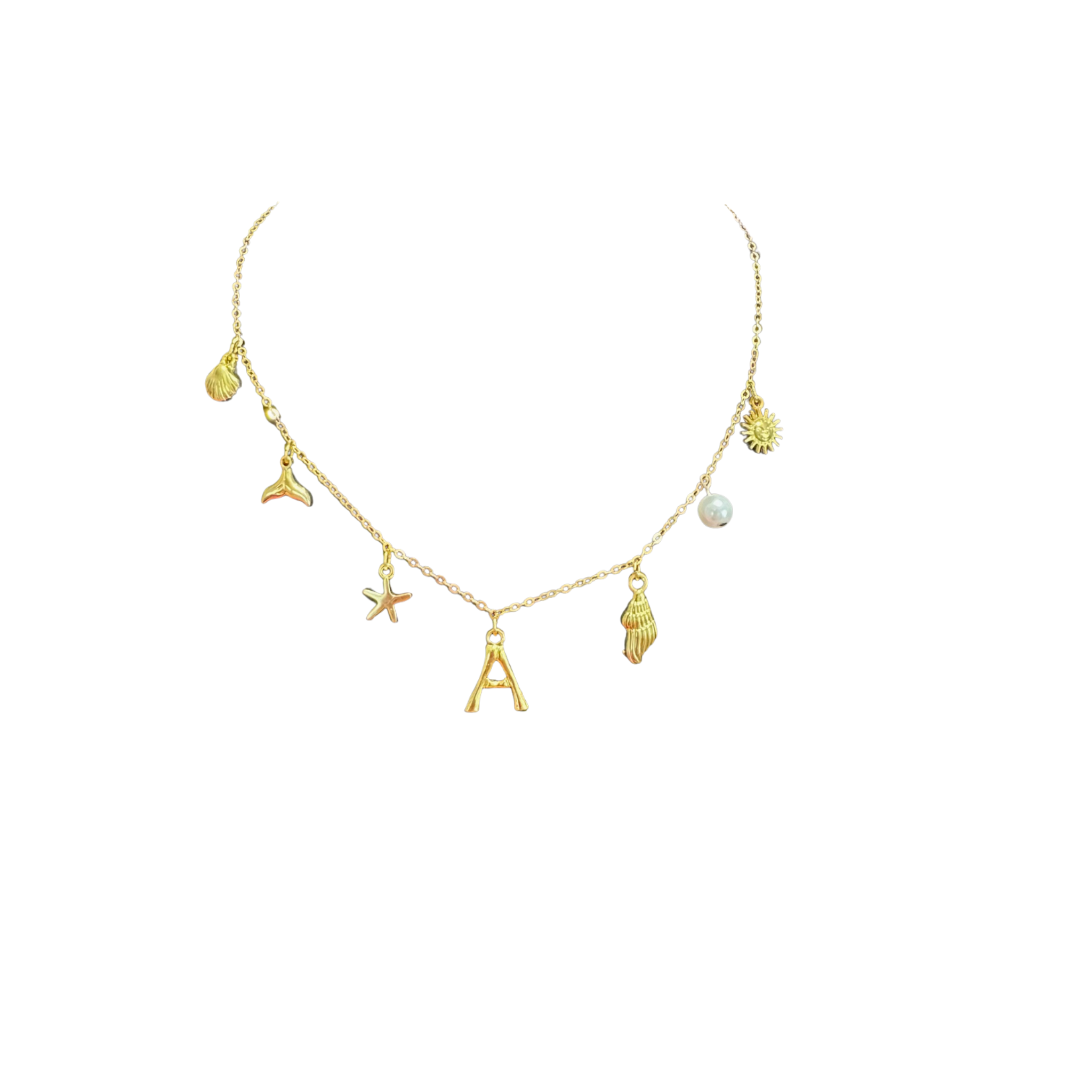 Gold Seashell Initial Charm Necklace
