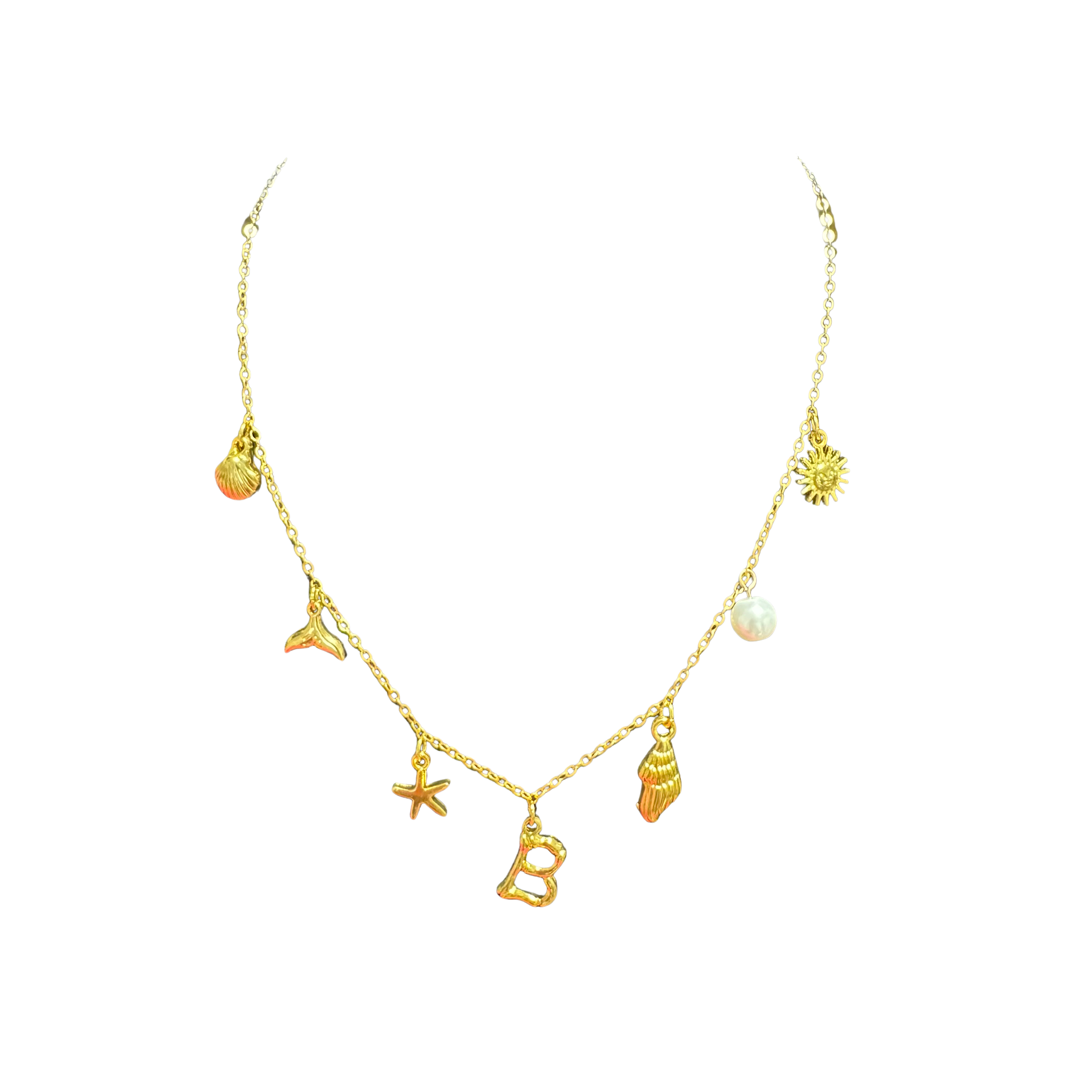 Gold Seashell Initial Charm Necklace