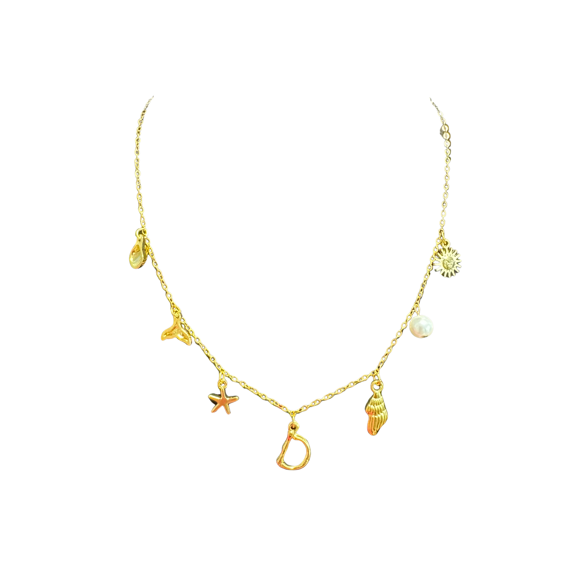 Gold Seashell Initial Charm Necklace