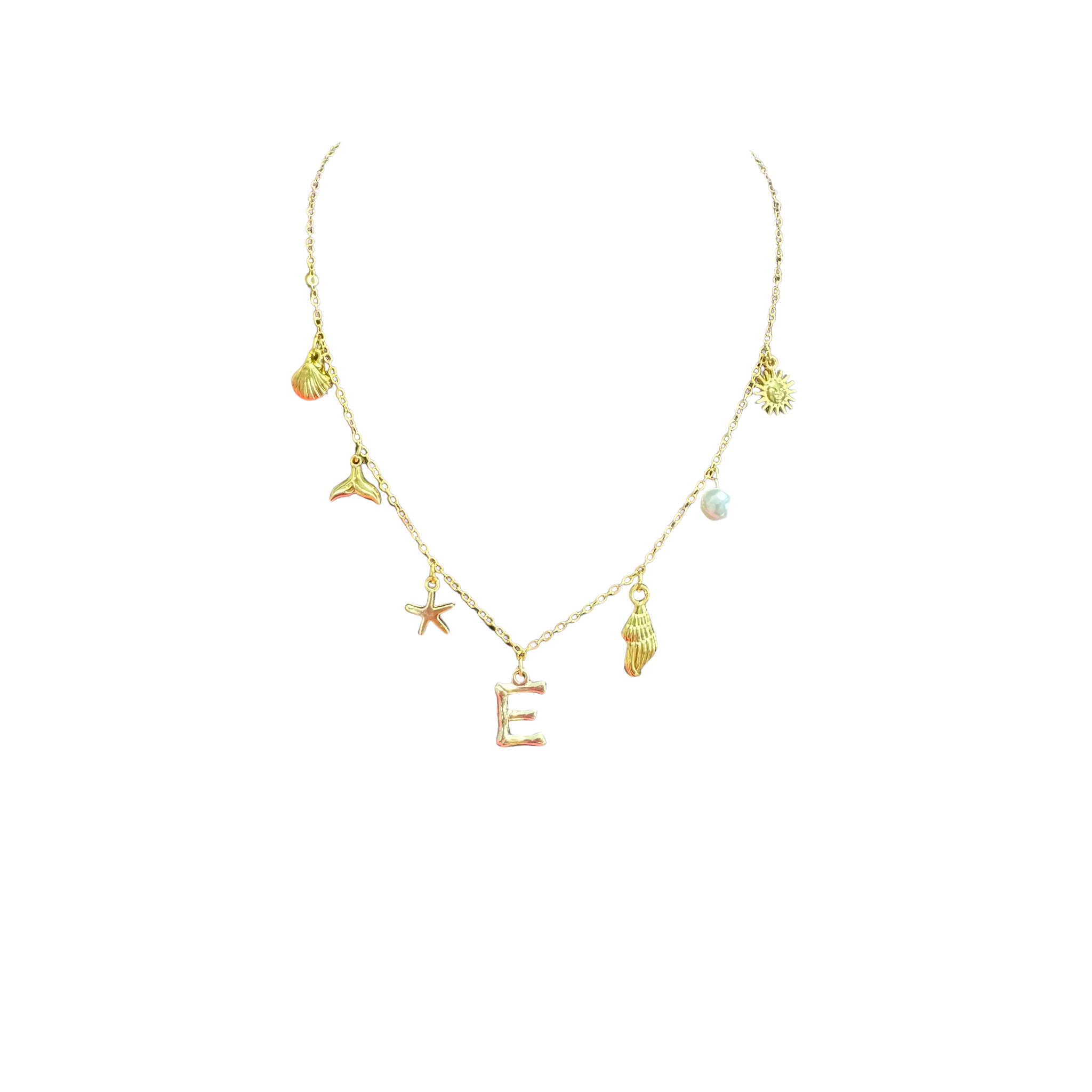 Gold Seashell Initial Charm Necklace