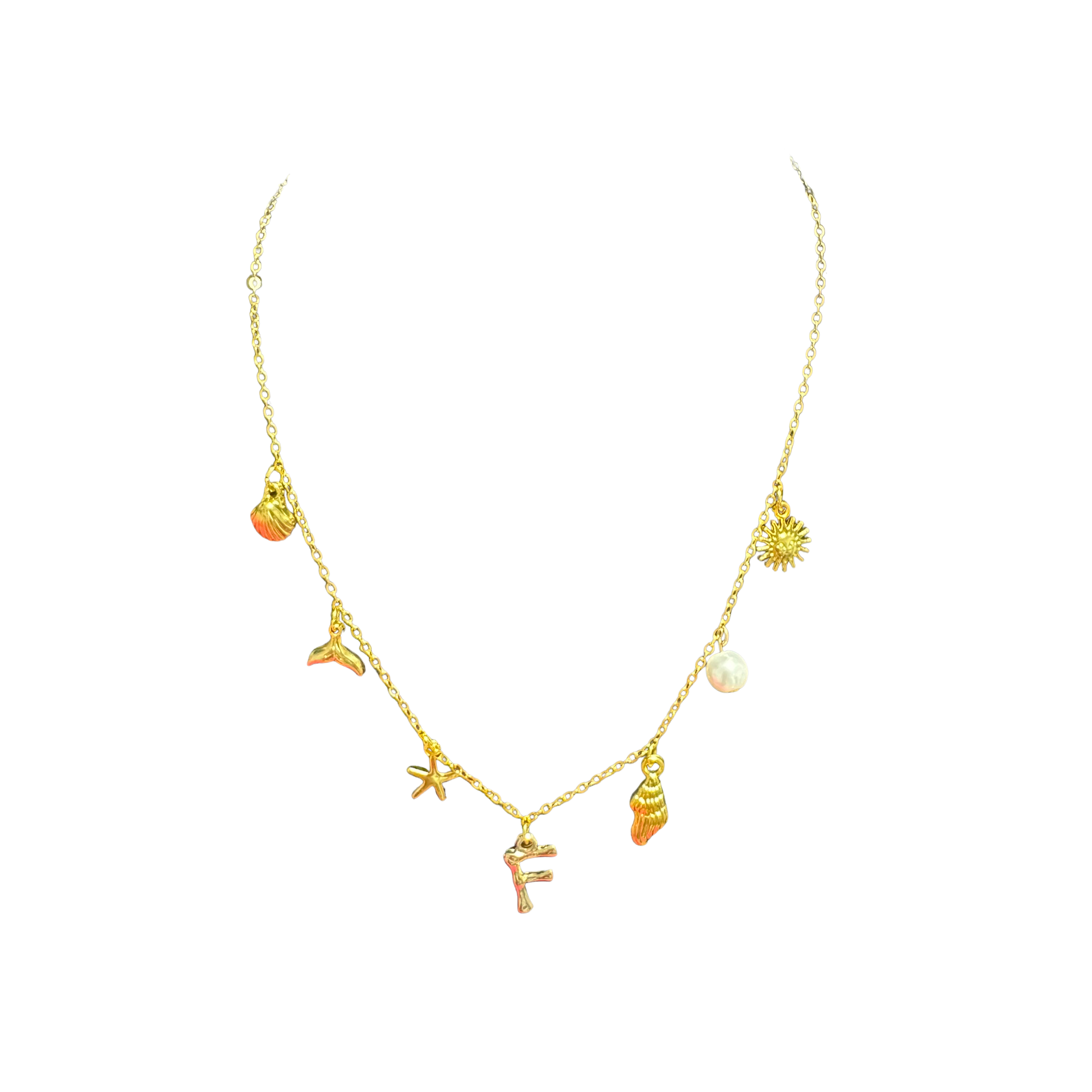 Gold Seashell Initial Charm Necklace