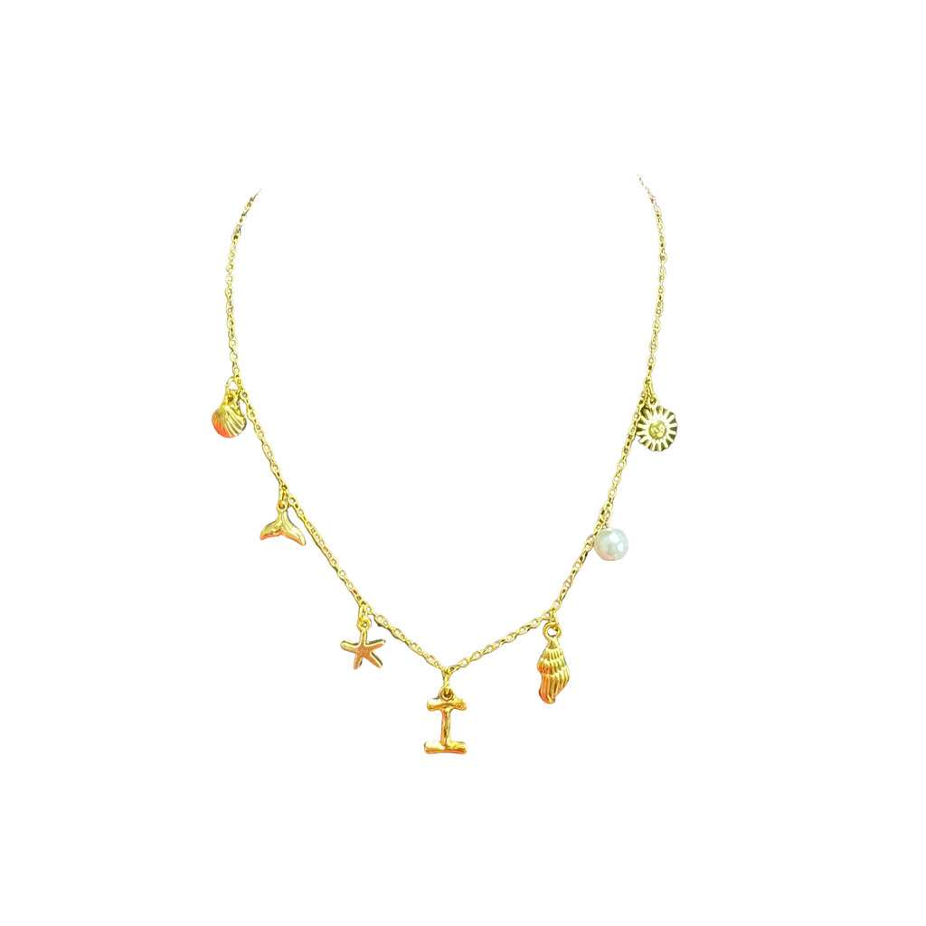 Gold Seashell Initial Charm Necklace