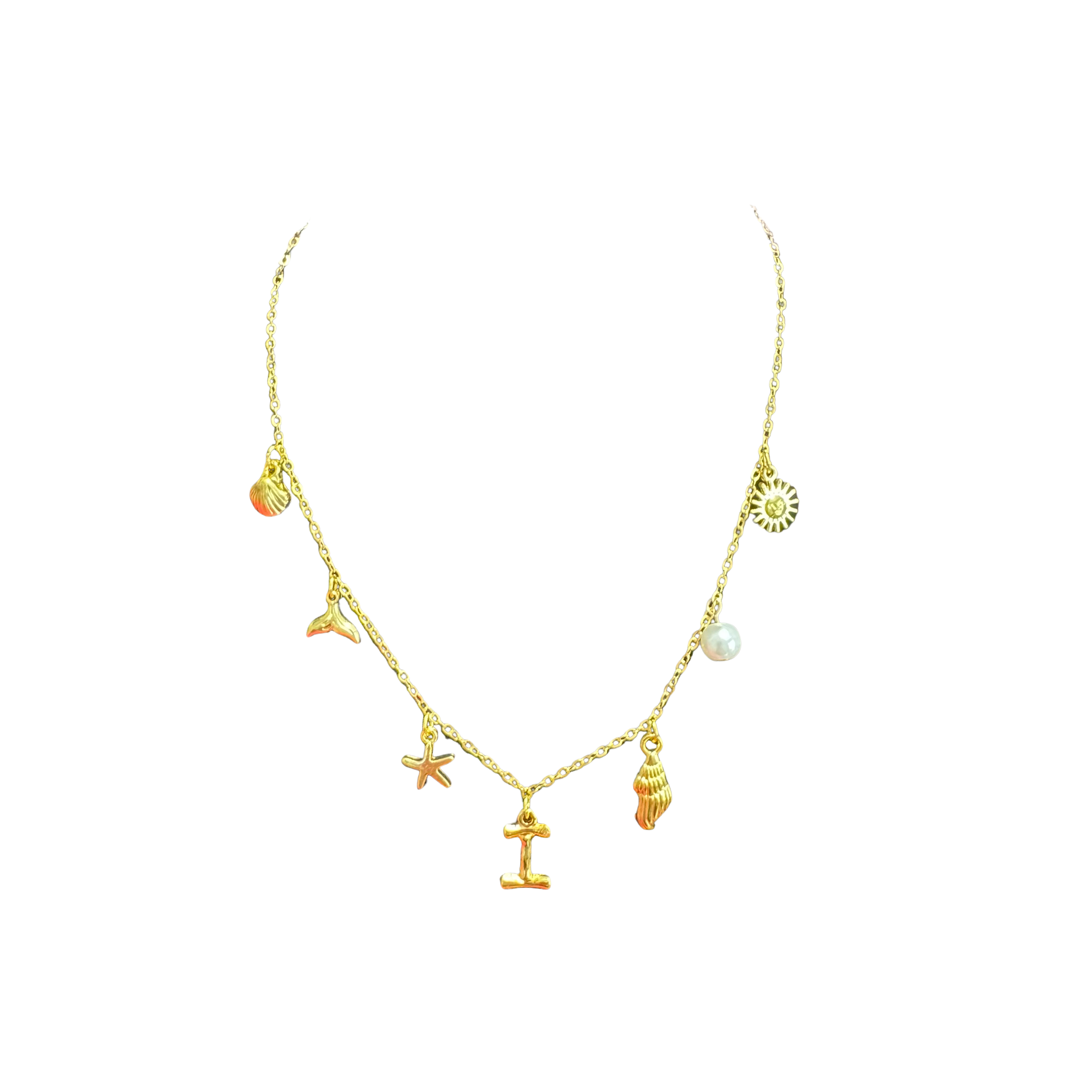 Gold Seashell Initial Charm Necklace