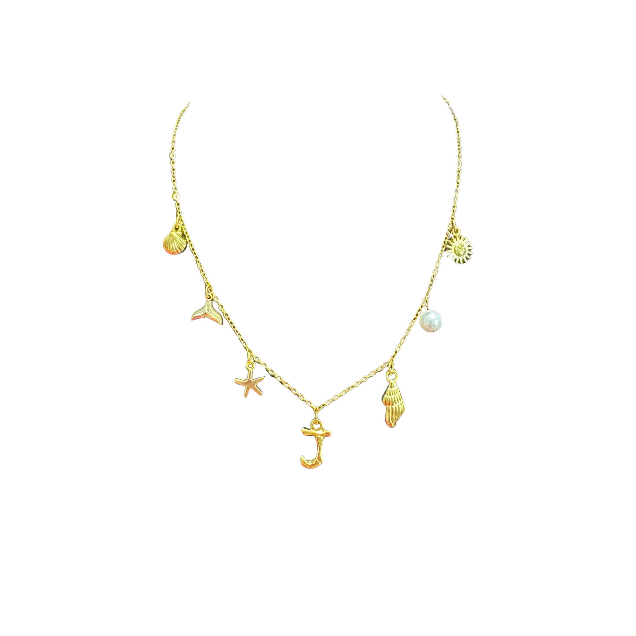 Gold Seashell Initial Charm Necklace