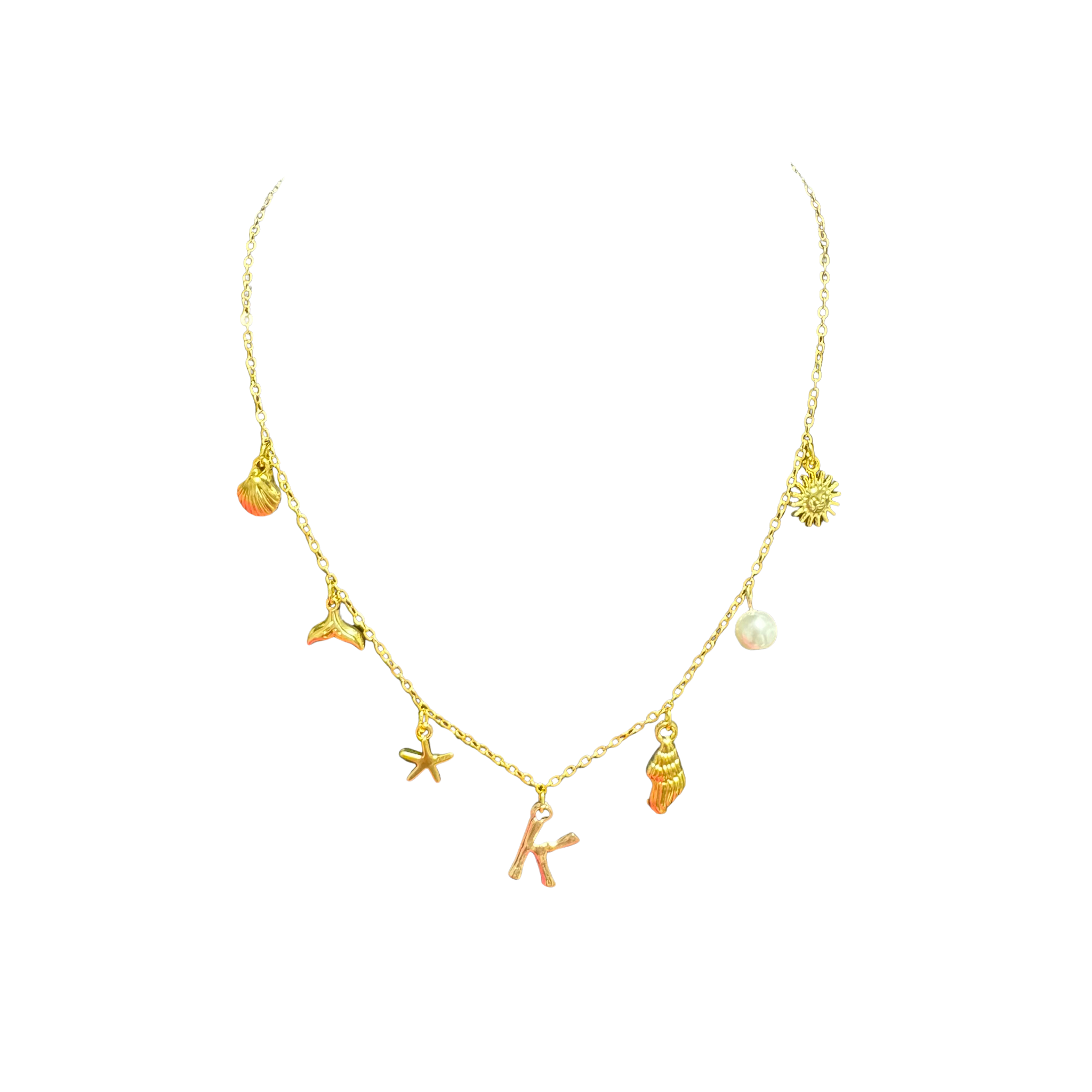 Gold Seashell Initial Charm Necklace