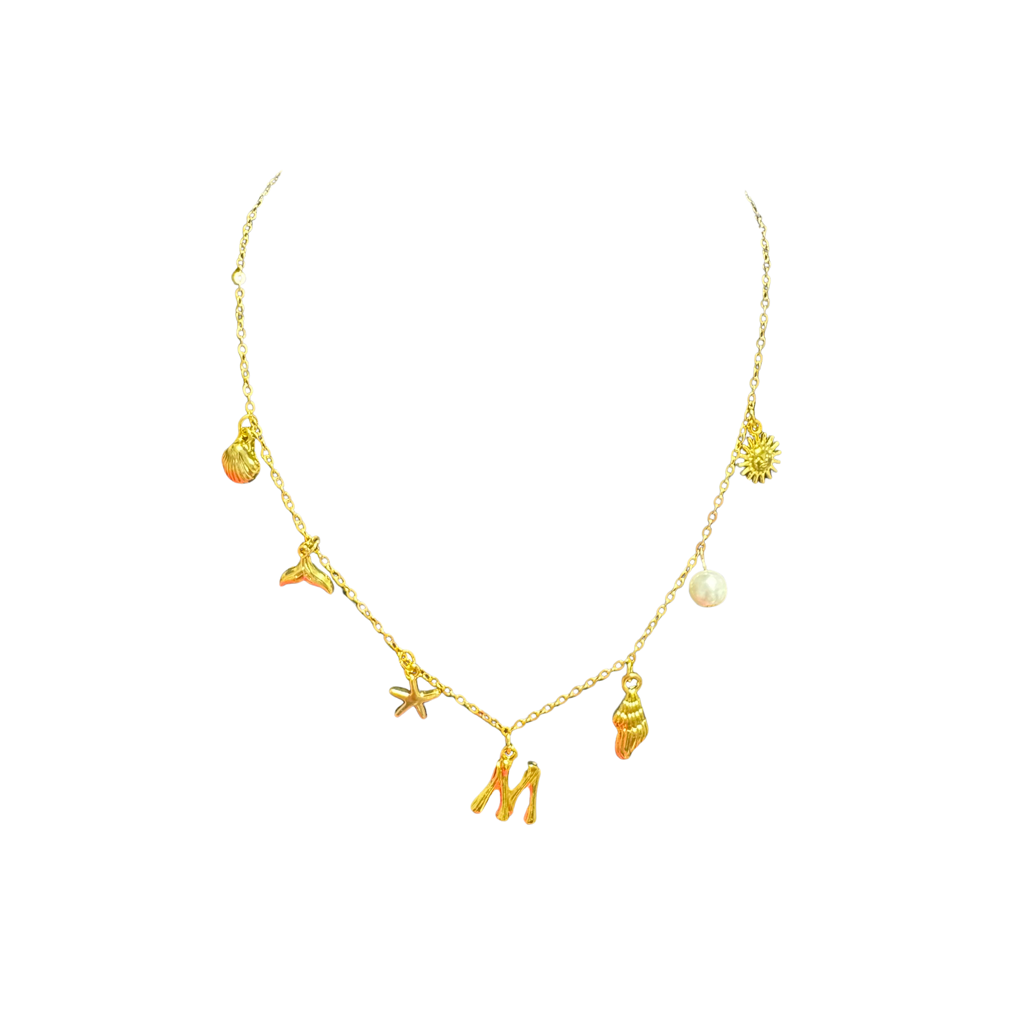 Gold Seashell Initial Charm Necklace