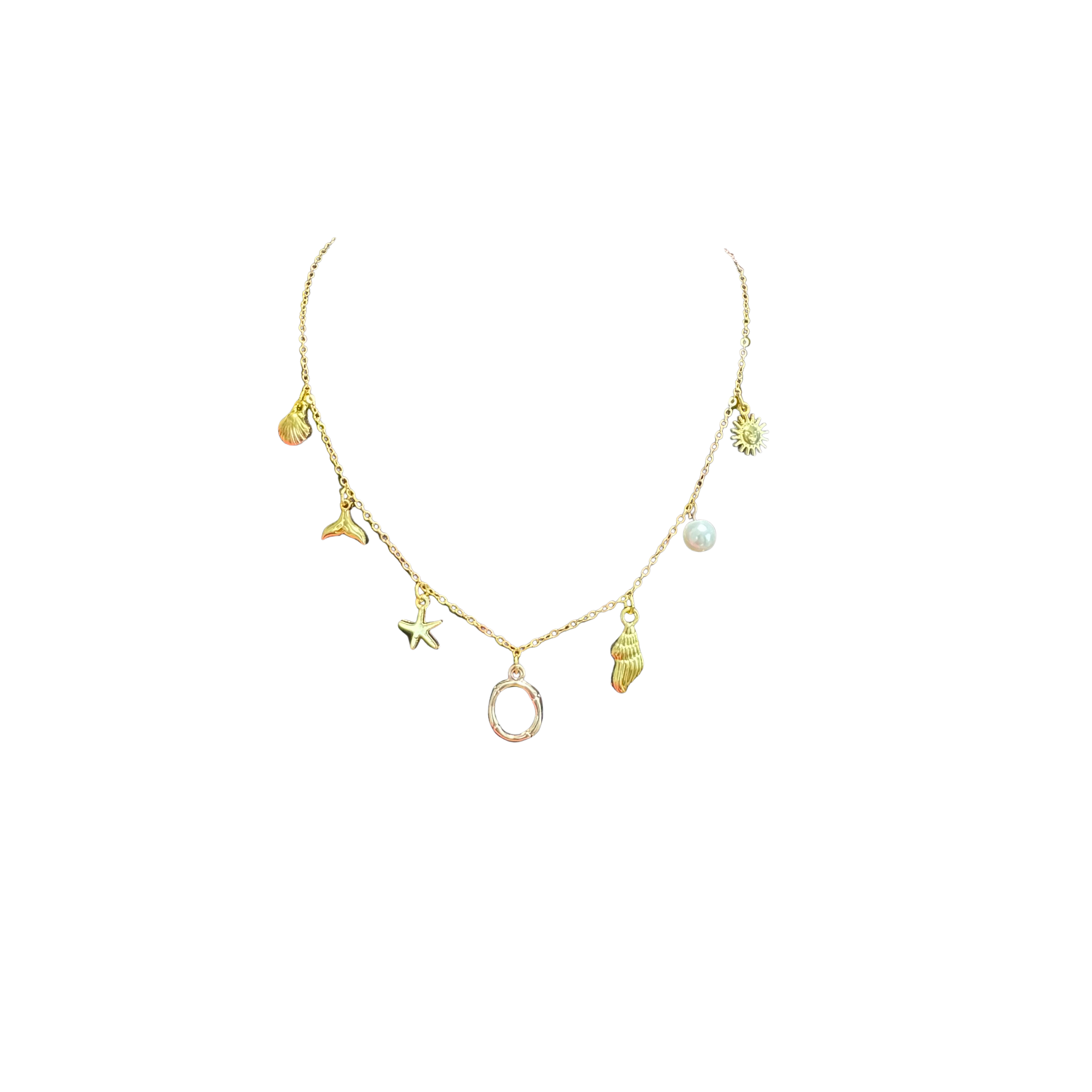 Gold Seashell Initial Charm Necklace
