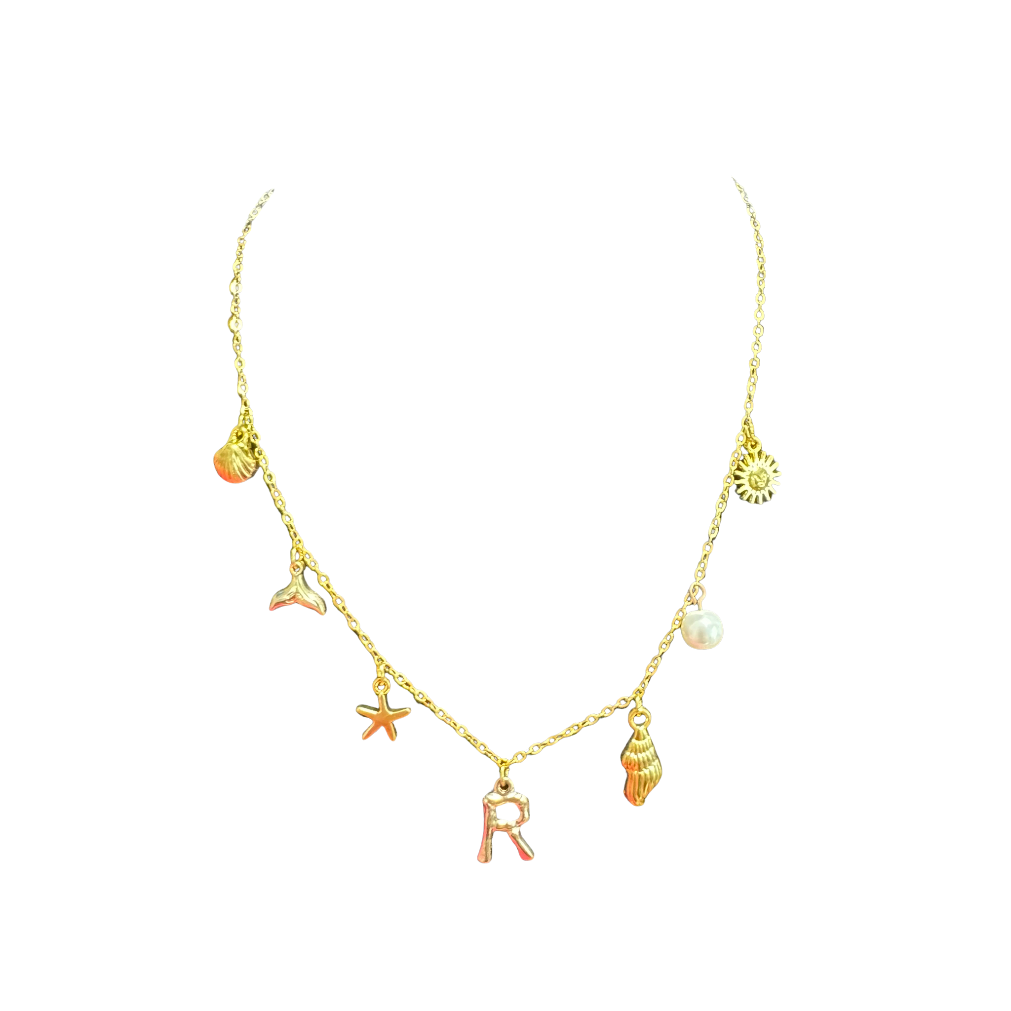 Gold Seashell Initial Charm Necklace