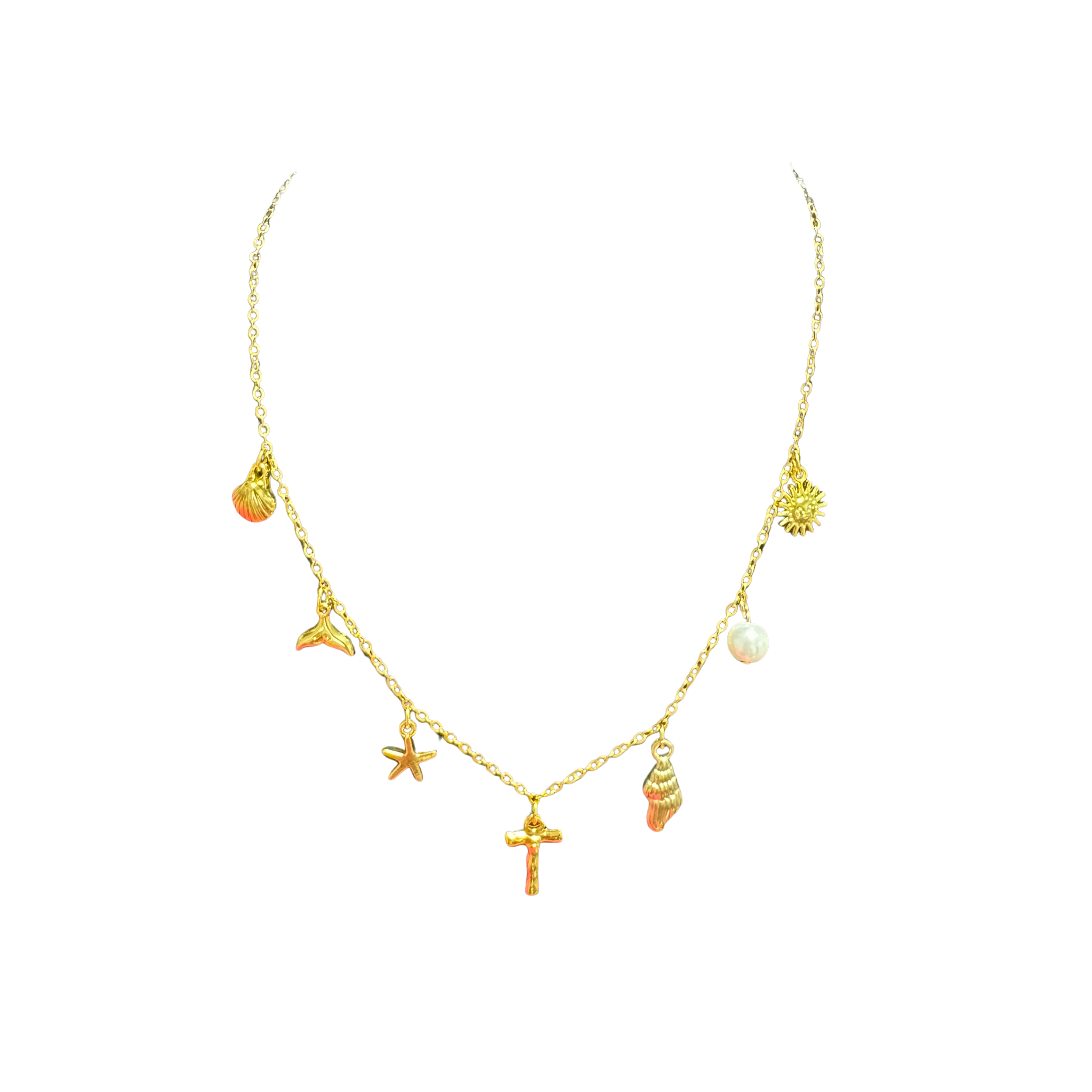 Gold Seashell Initial Charm Necklace