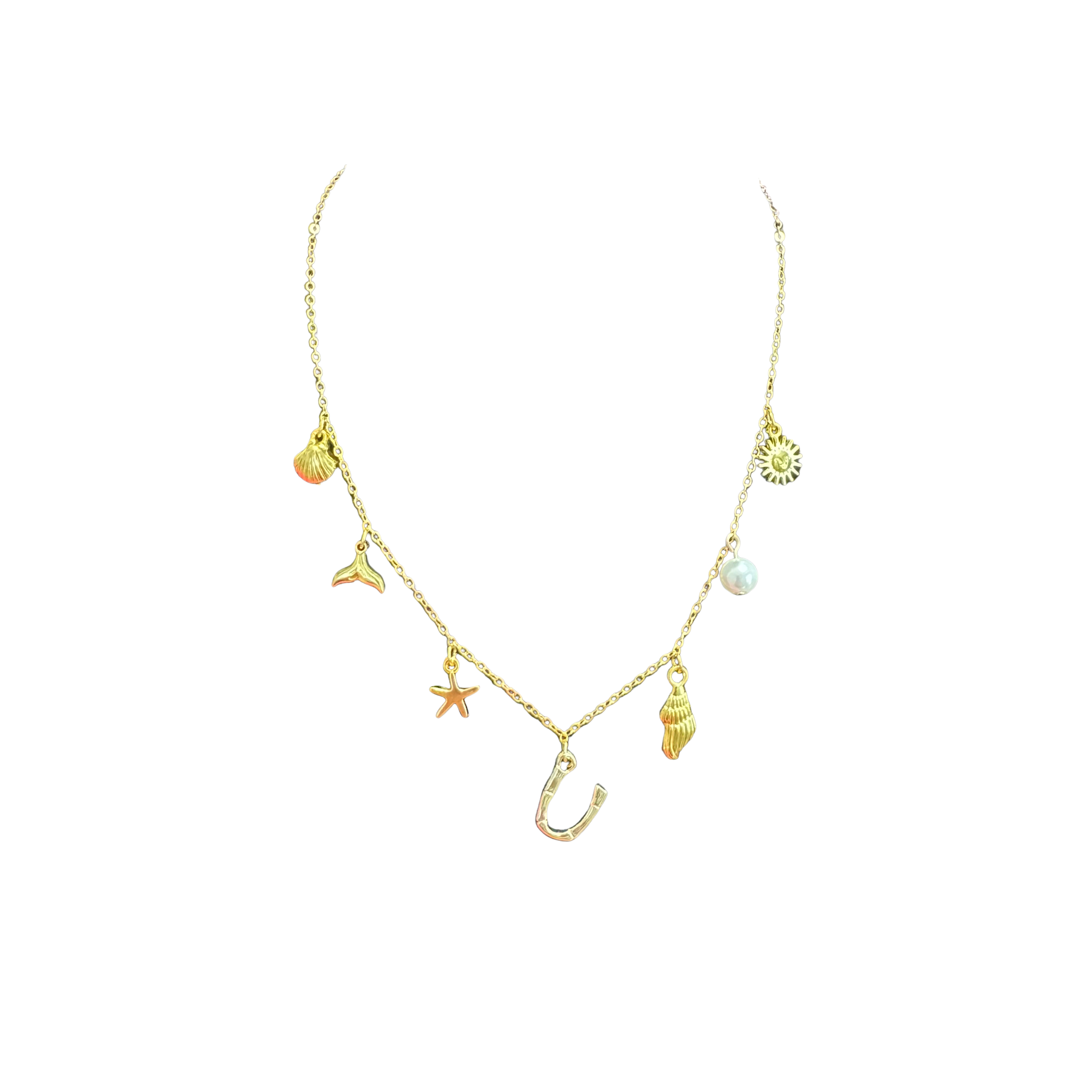 Gold Seashell Initial Charm Necklace