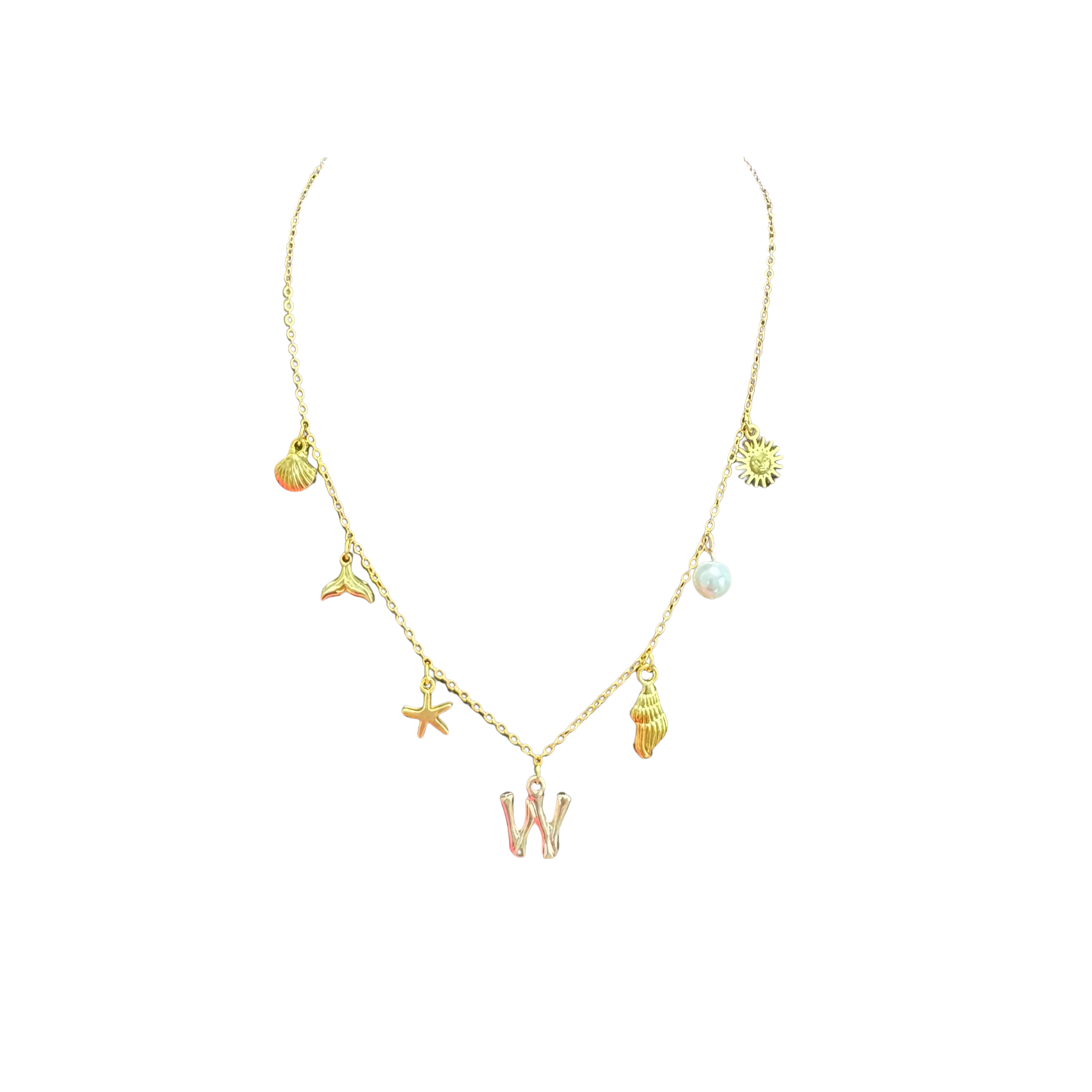 Gold Seashell Initial Charm Necklace