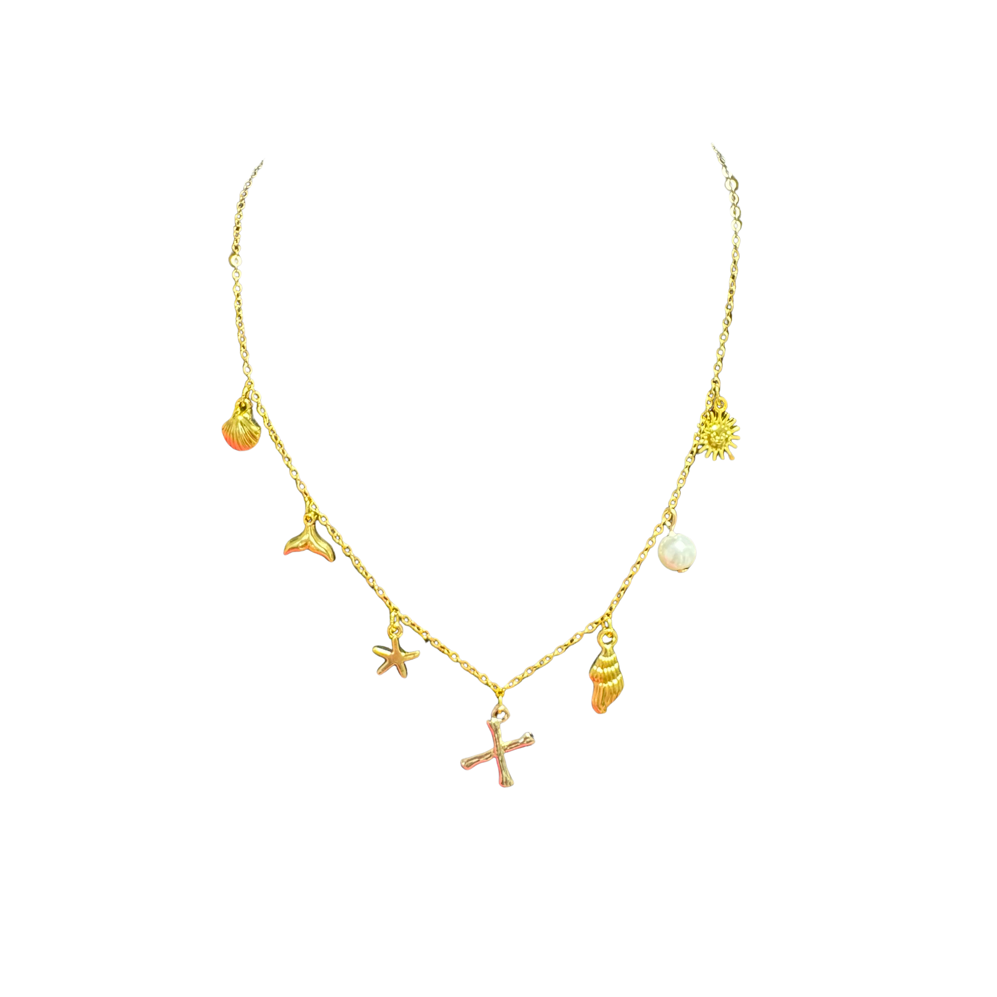 Gold Seashell Initial Charm Necklace