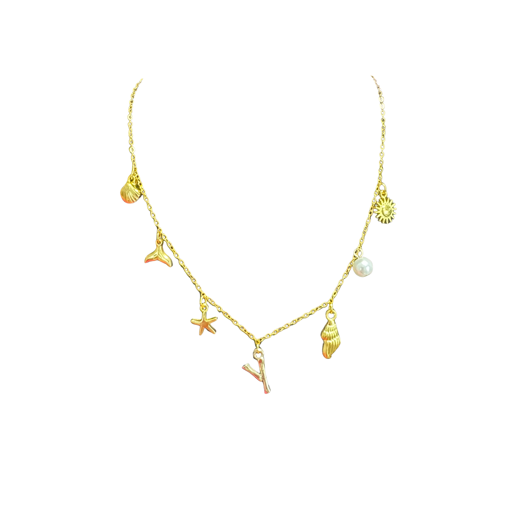 Gold Seashell Initial Charm Necklace