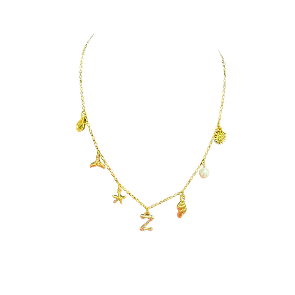 Gold Seashell Initial Charm Necklace