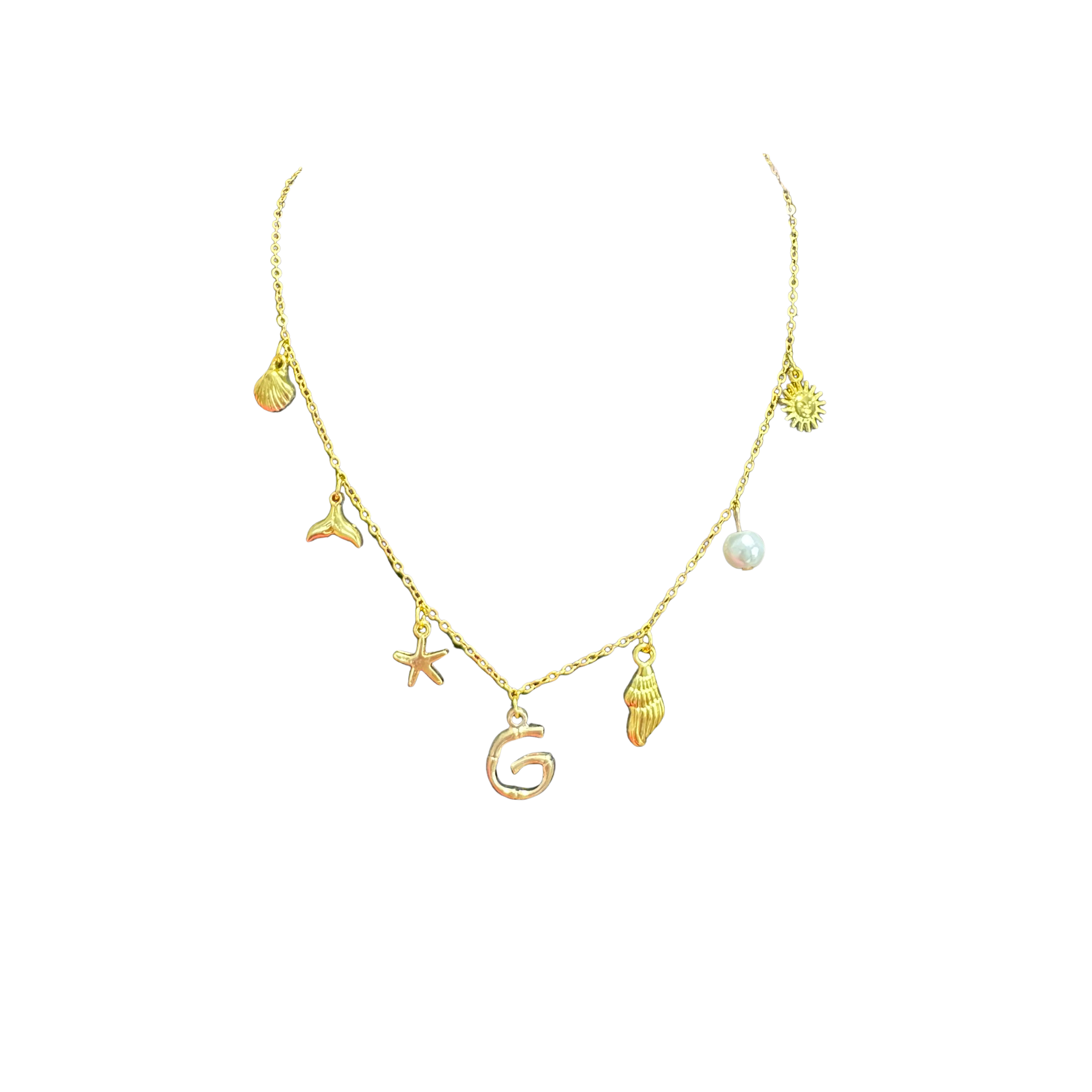 Gold Seashell Initial Charm Necklace