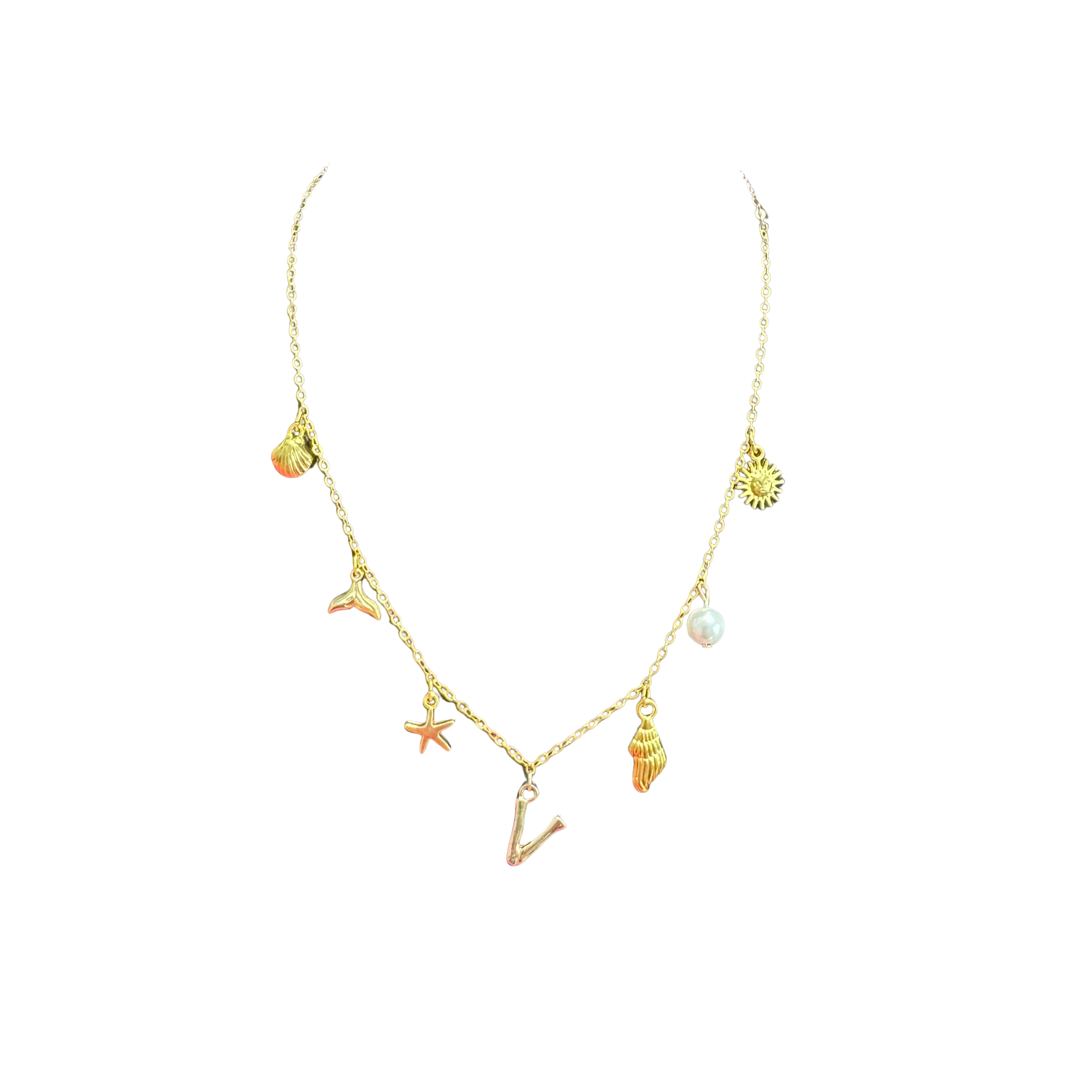 Gold Seashell Initial Charm Necklace
