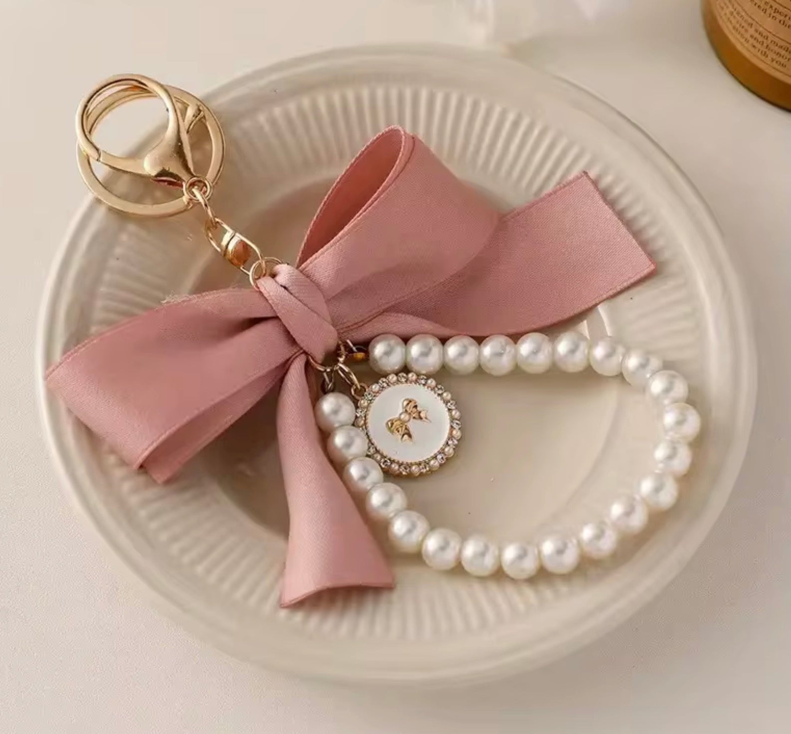 Pearl Bow Keychain & Phone Lanyard Bracelet