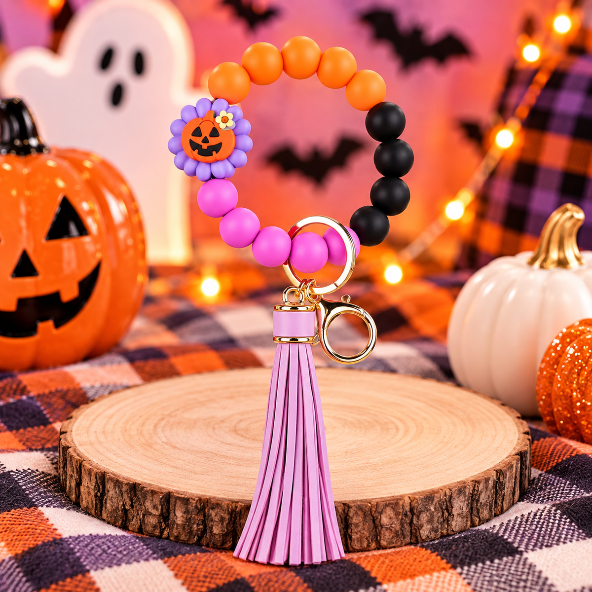 Halloween Beaded Wristlet Keychain