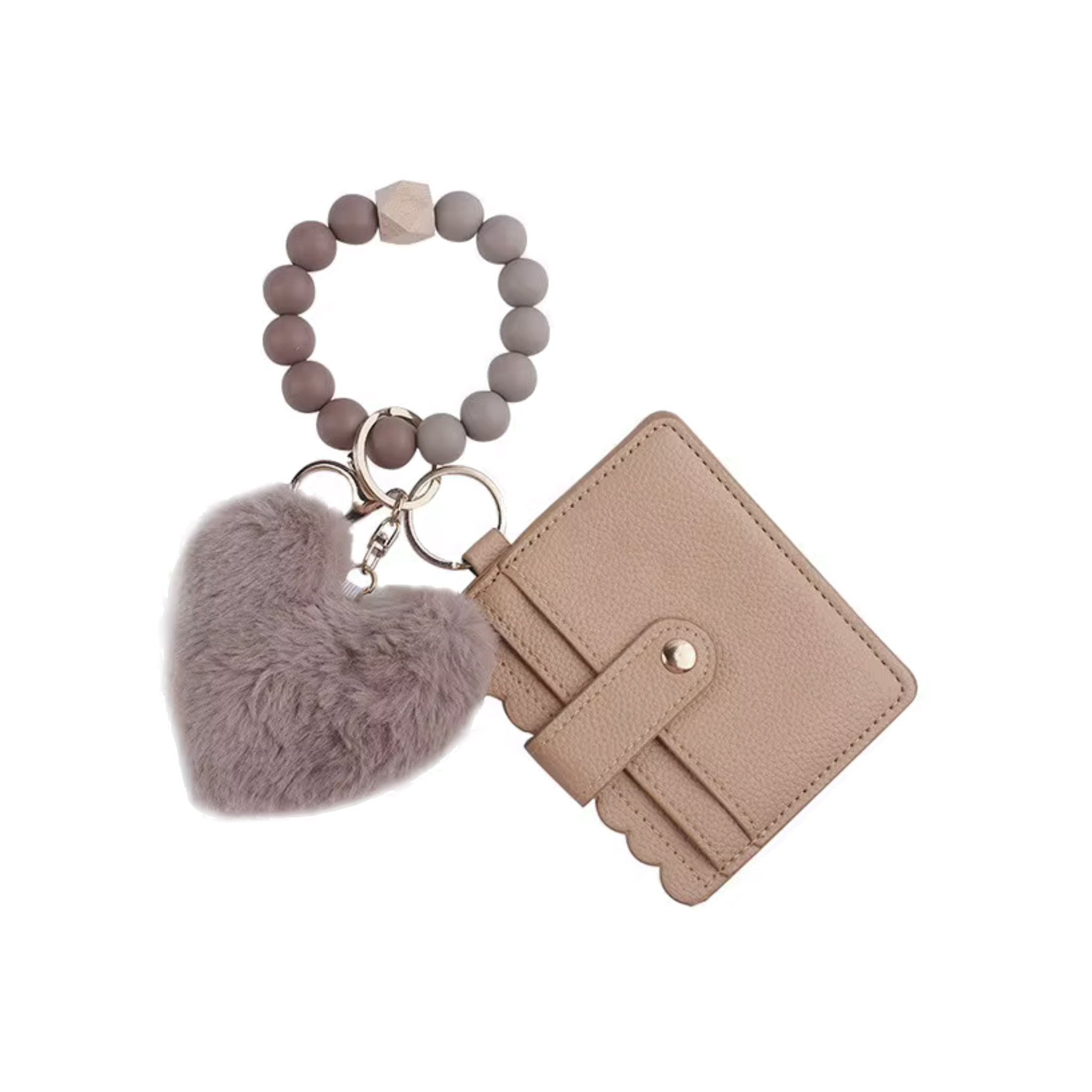 Mini Wallet Keychain with Beaded Wristlet & Pom Charm