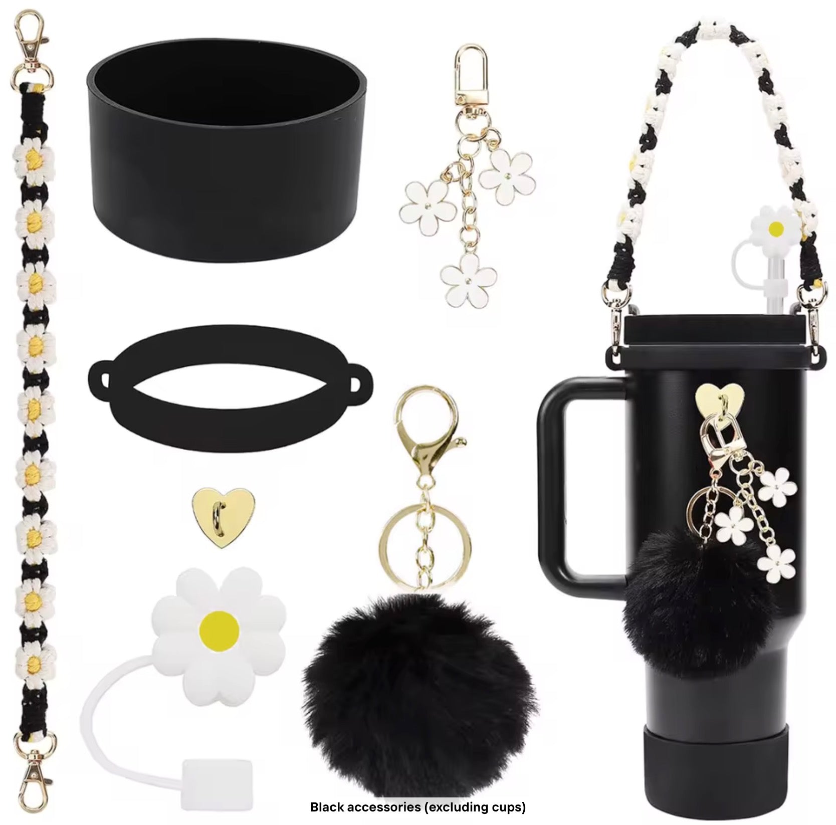 Tumbler Accessory Set with Strap, Charms & Pom