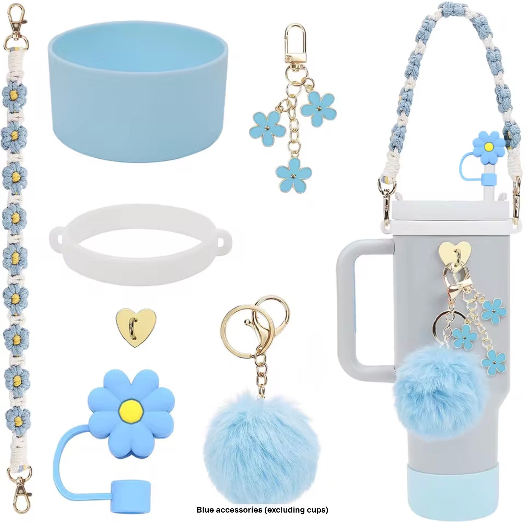 Tumbler Accessory Set with Strap, Charms & Pom