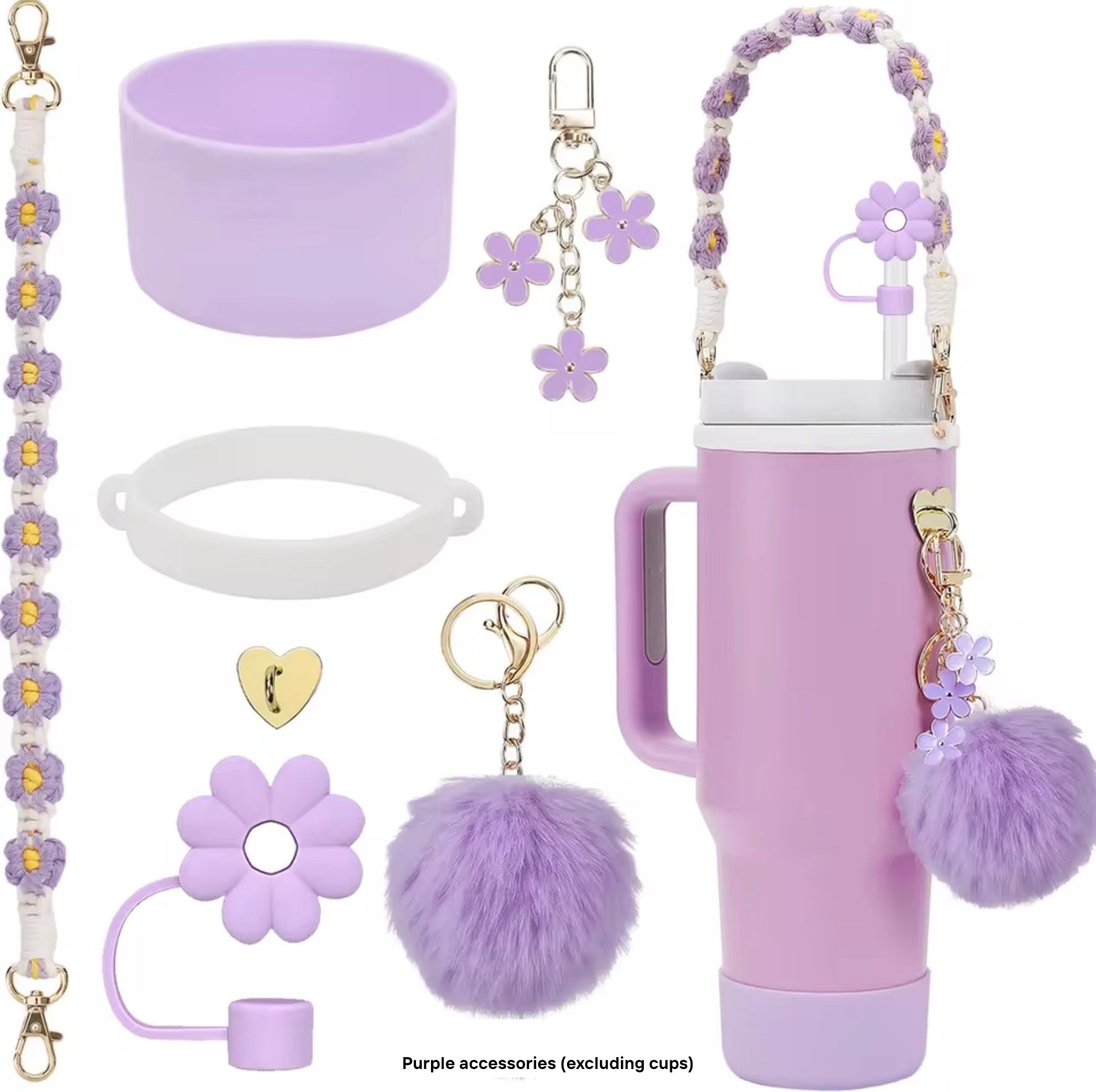 Tumbler Accessory Set with Strap, Charms & Pom