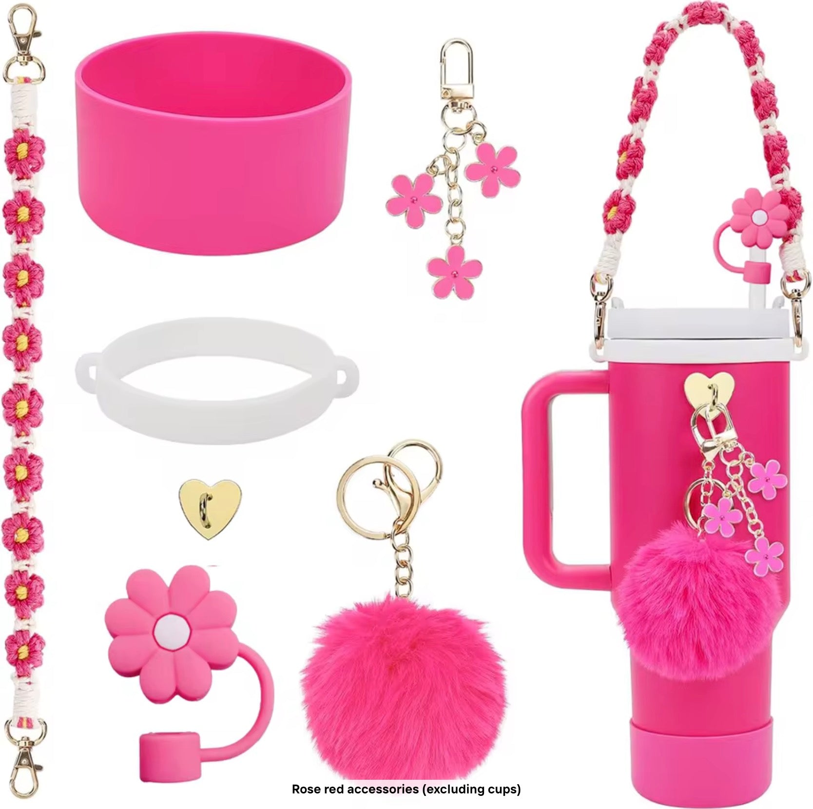 Tumbler Accessory Set with Strap, Charms & Pom