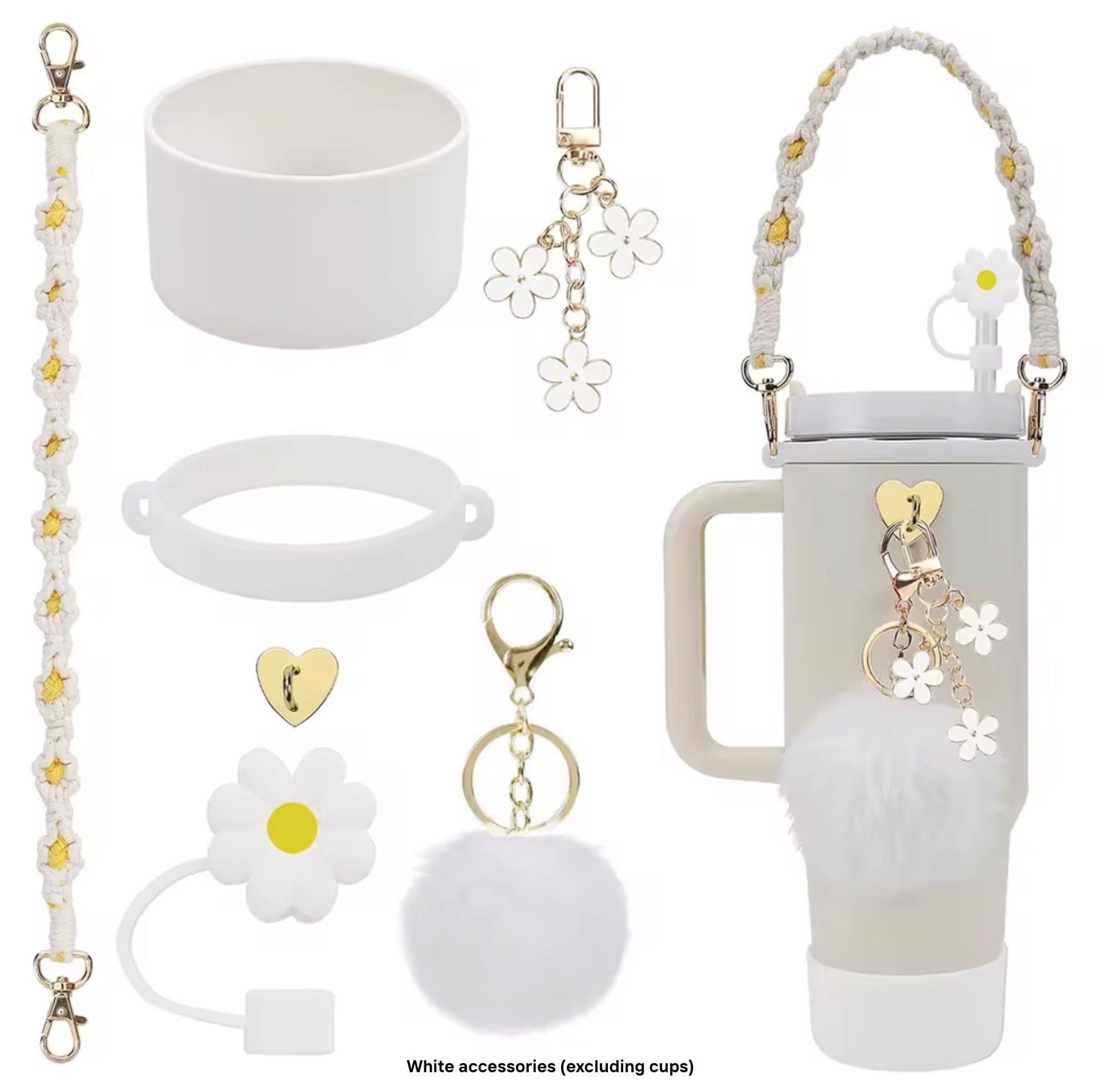 Tumbler Accessory Set with Strap, Charms & Pom