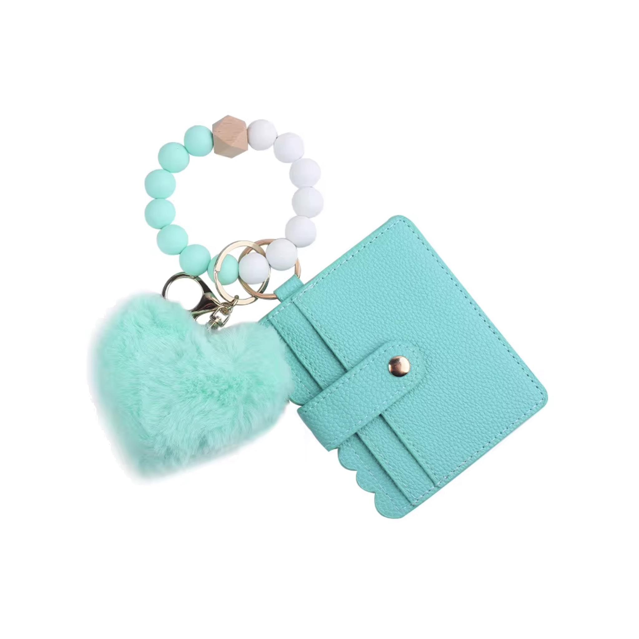 Mini Wallet Keychain with Beaded Wristlet & Pom Charm