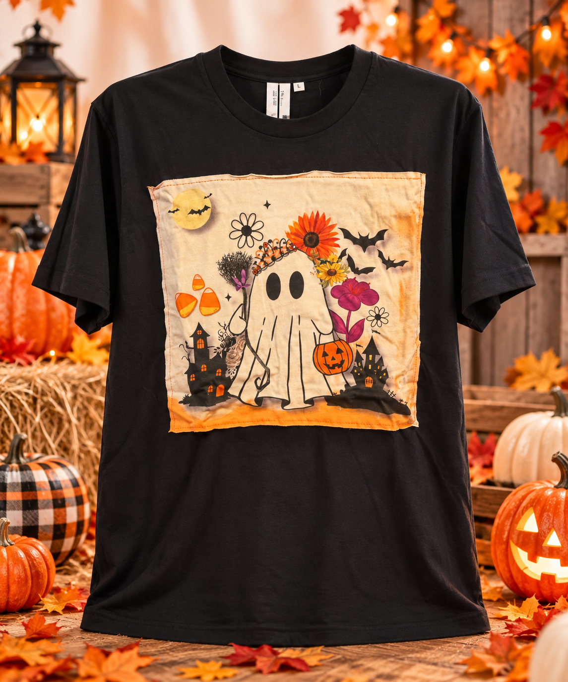 Whimsical Ghost Halloween Patch Tee